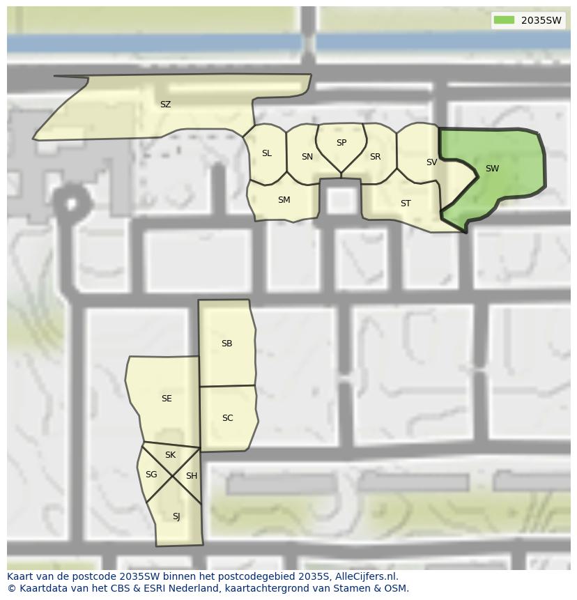 Afbeelding van het postcodegebied 2035 SW op de kaart.
