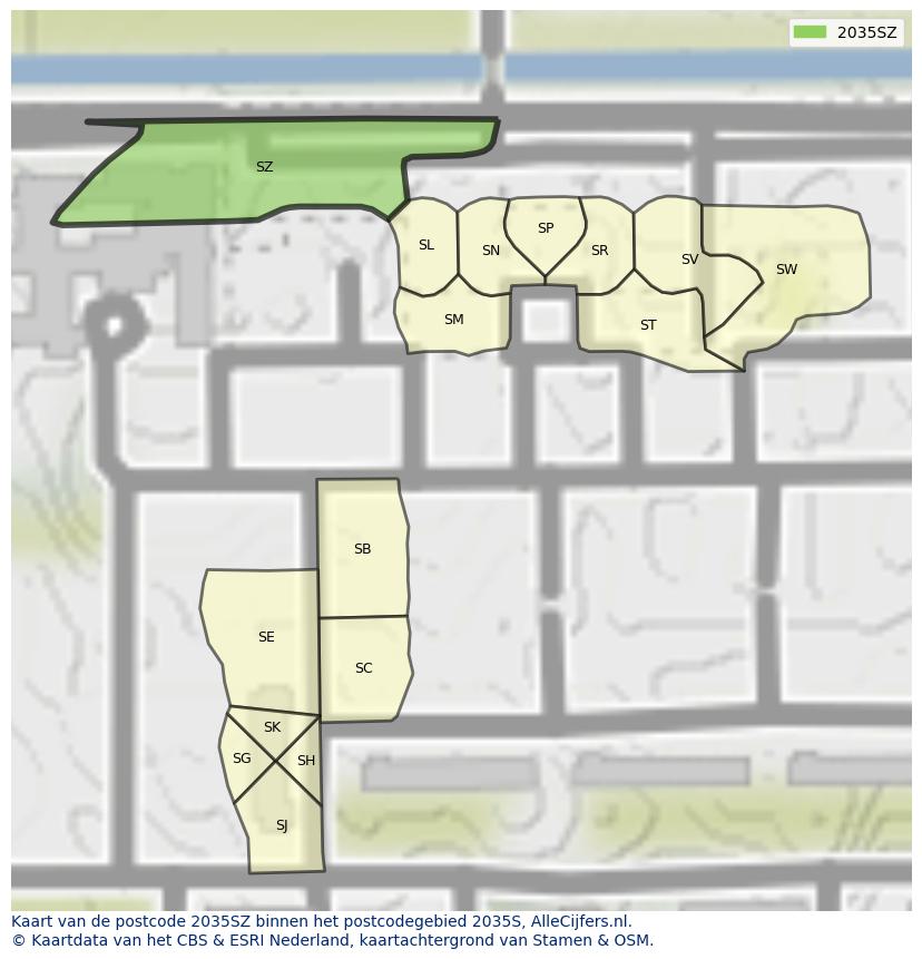Afbeelding van het postcodegebied 2035 SZ op de kaart.