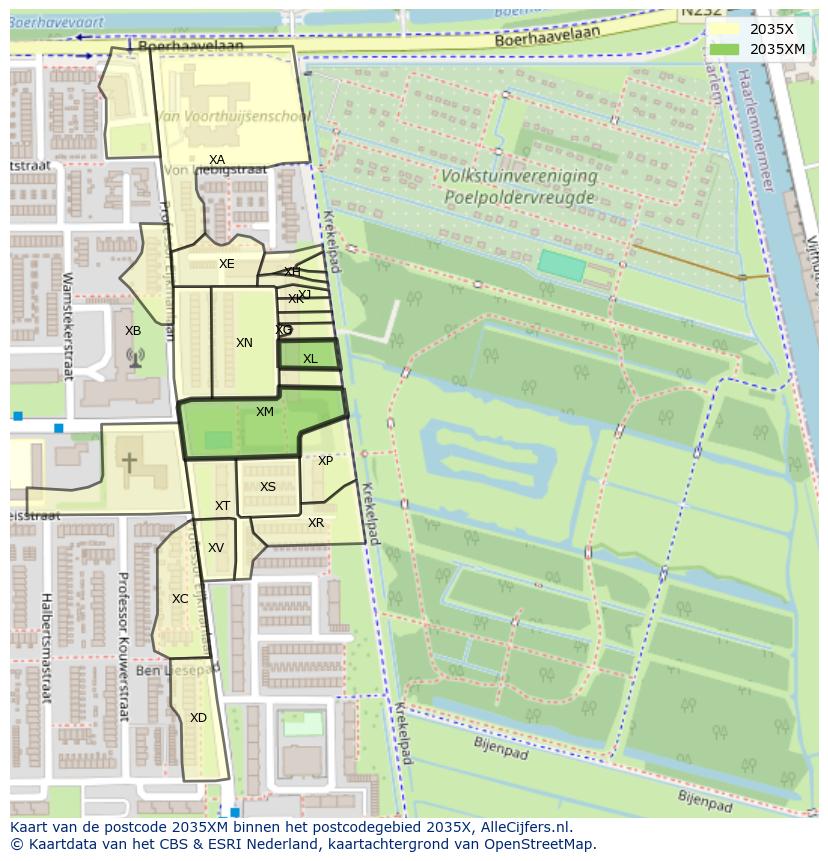 Afbeelding van het postcodegebied 2035 XM op de kaart.