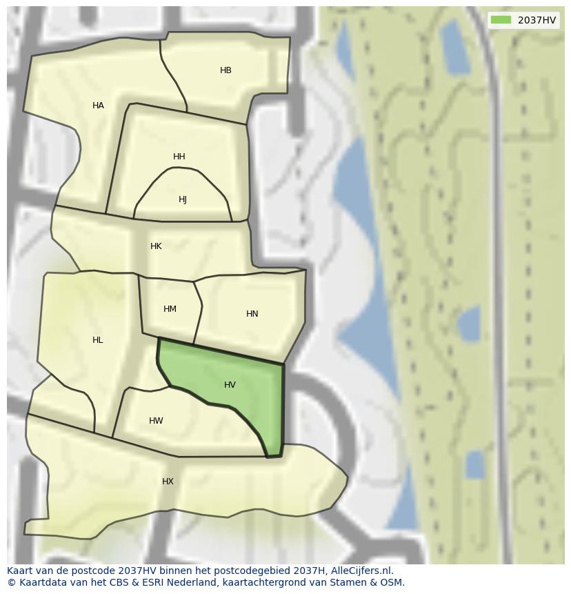 Afbeelding van het postcodegebied 2037 HV op de kaart.