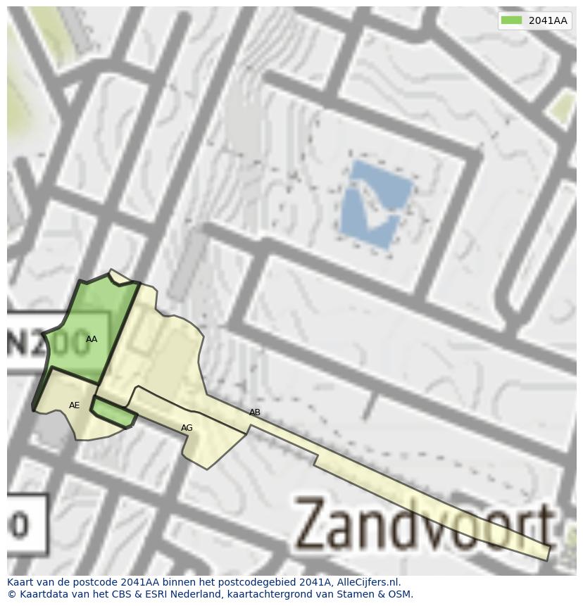 Afbeelding van het postcodegebied 2041 AA op de kaart.