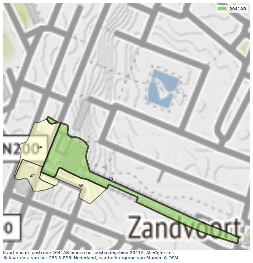 Afbeelding van het postcodegebied 2041 AB op de kaart.