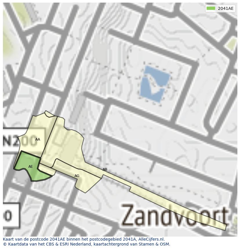 Afbeelding van het postcodegebied 2041 AE op de kaart.