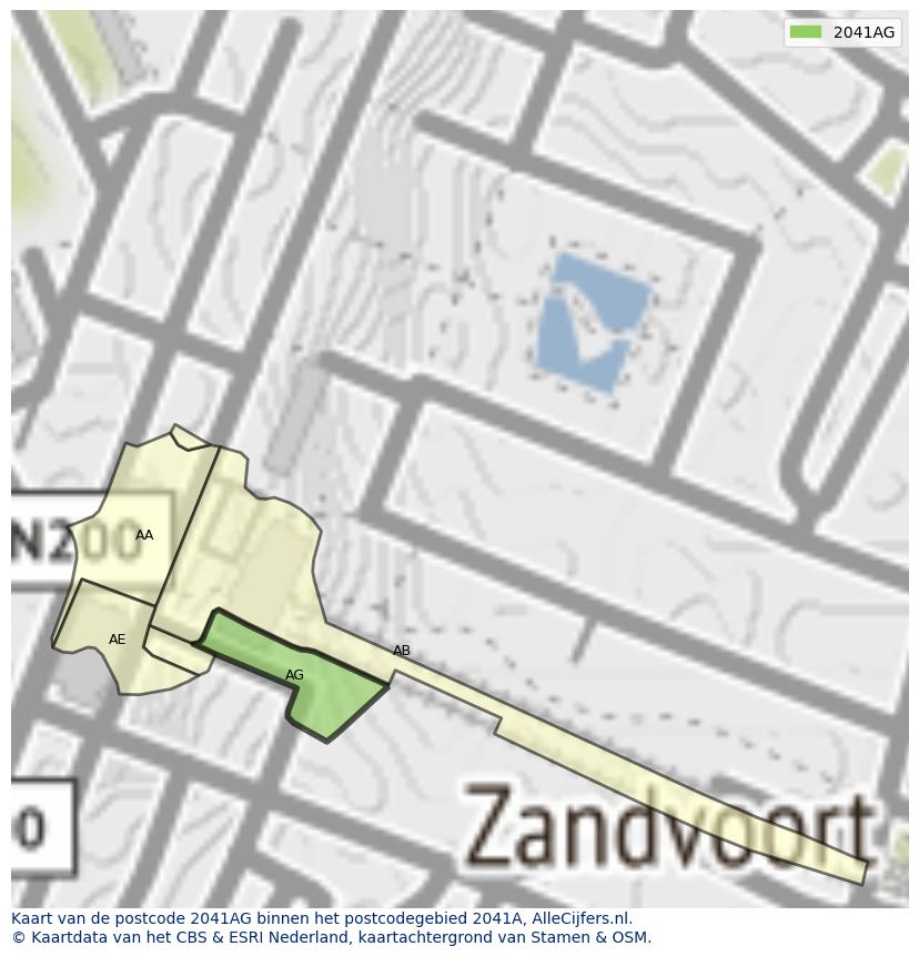 Afbeelding van het postcodegebied 2041 AG op de kaart.