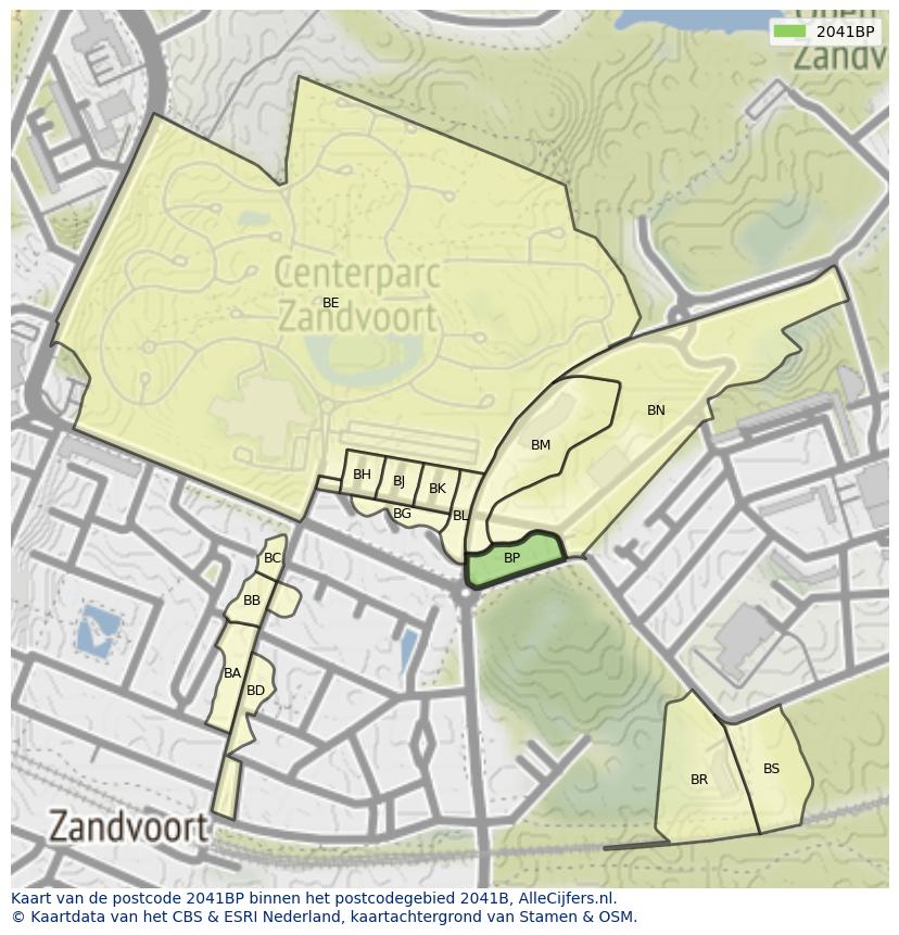 Afbeelding van het postcodegebied 2041 BP op de kaart.
