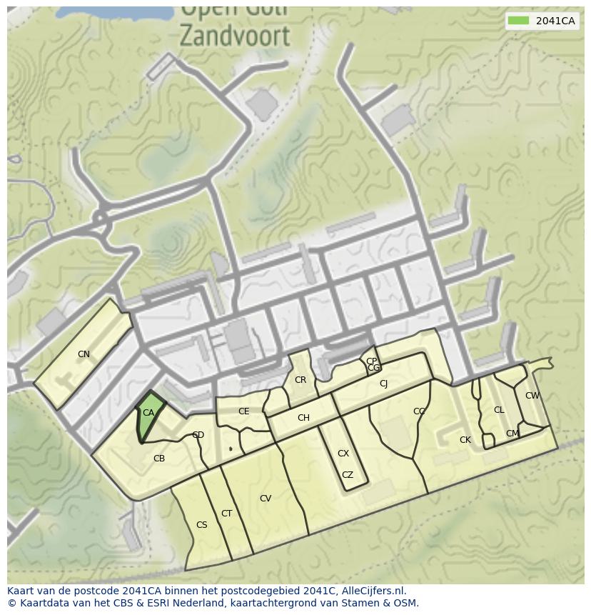 Afbeelding van het postcodegebied 2041 CA op de kaart.