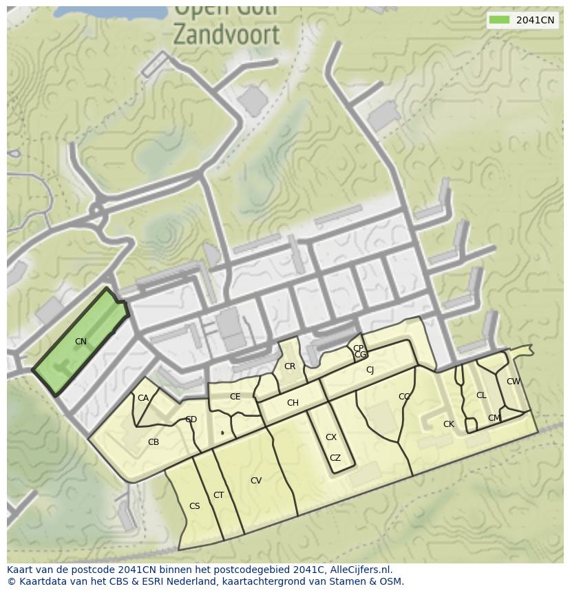 Afbeelding van het postcodegebied 2041 CN op de kaart.