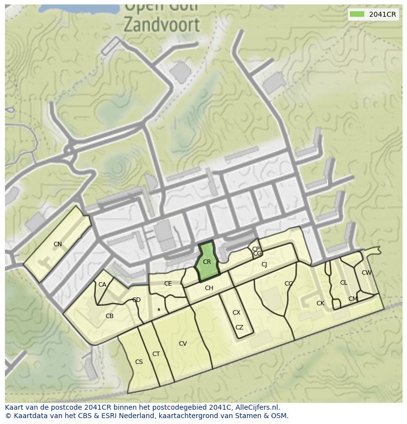 Afbeelding van het postcodegebied 2041 CR op de kaart.