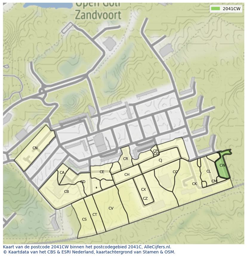 Afbeelding van het postcodegebied 2041 CW op de kaart.