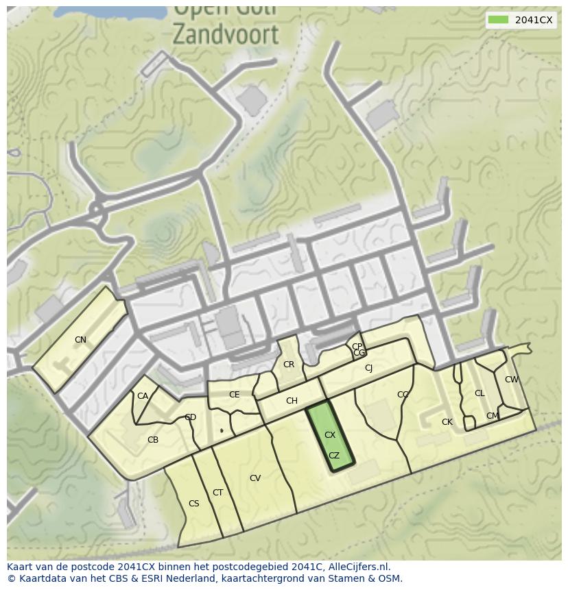 Afbeelding van het postcodegebied 2041 CX op de kaart.