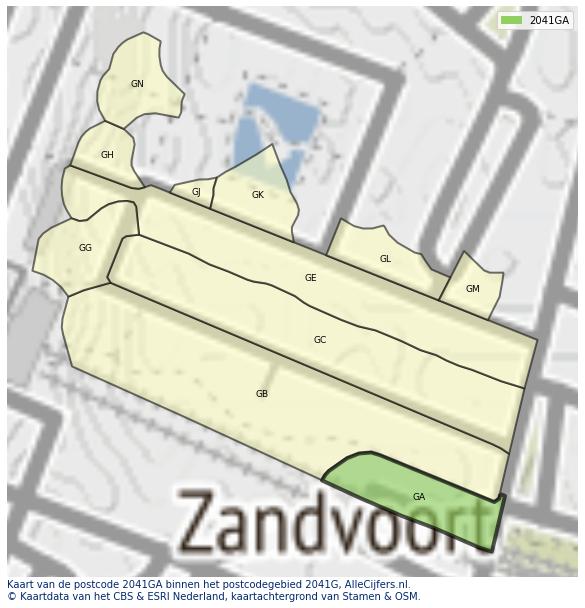 Afbeelding van het postcodegebied 2041 GA op de kaart.