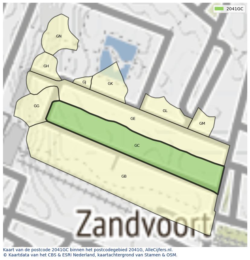 Afbeelding van het postcodegebied 2041 GC op de kaart.