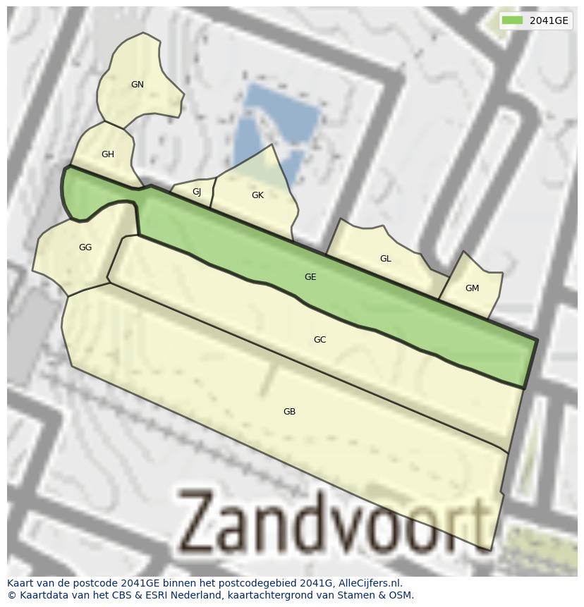 Afbeelding van het postcodegebied 2041 GE op de kaart.