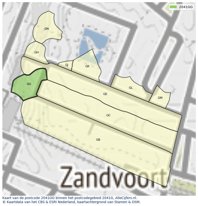 Afbeelding van het postcodegebied 2041 GG op de kaart.