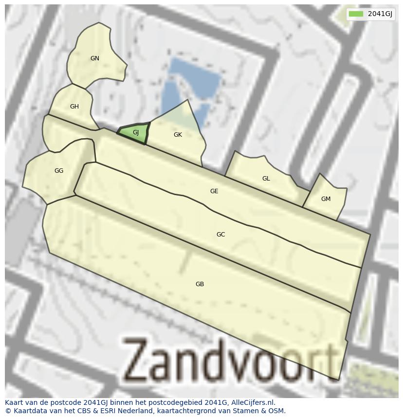 Afbeelding van het postcodegebied 2041 GJ op de kaart.