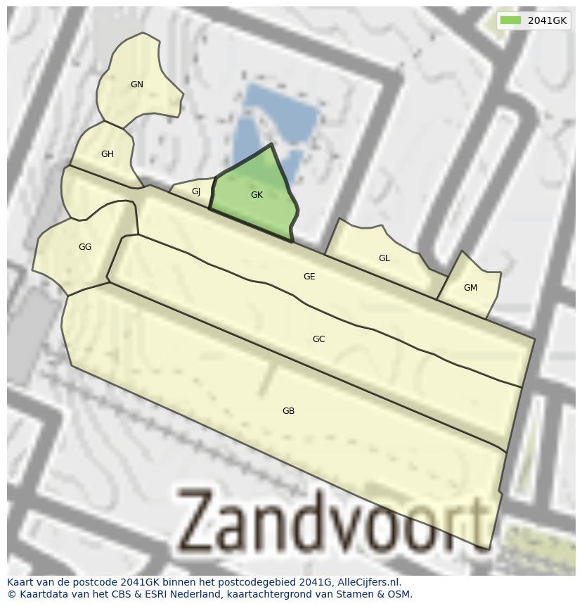 Afbeelding van het postcodegebied 2041 GK op de kaart.