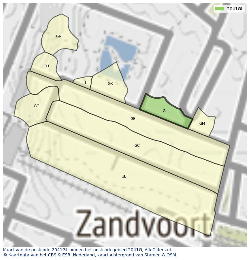 Afbeelding van het postcodegebied 2041 GL op de kaart.