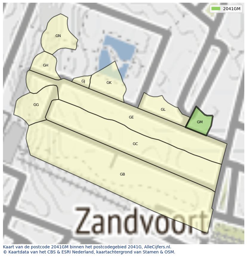 Afbeelding van het postcodegebied 2041 GM op de kaart.