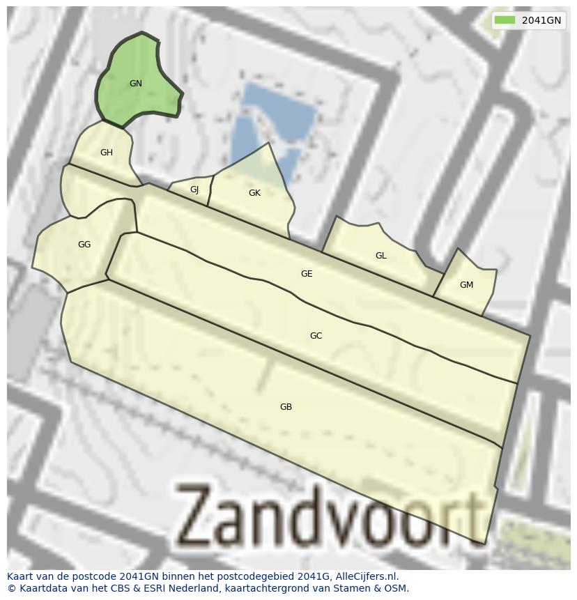 Afbeelding van het postcodegebied 2041 GN op de kaart.