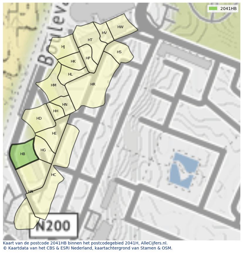 Afbeelding van het postcodegebied 2041 HB op de kaart.