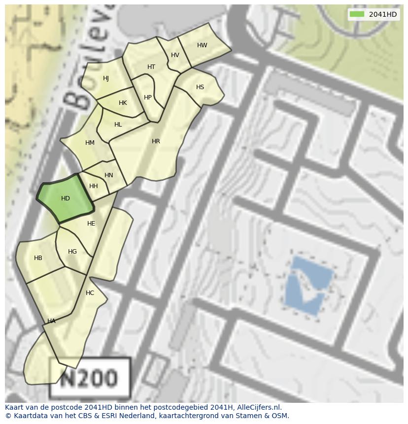 Afbeelding van het postcodegebied 2041 HD op de kaart.