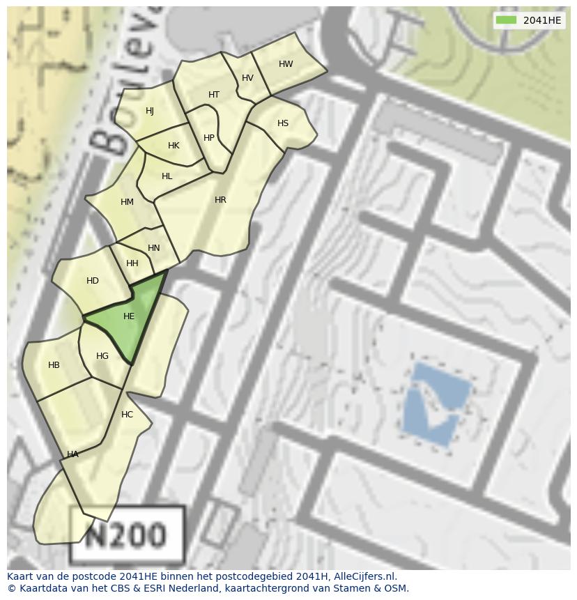 Afbeelding van het postcodegebied 2041 HE op de kaart.
