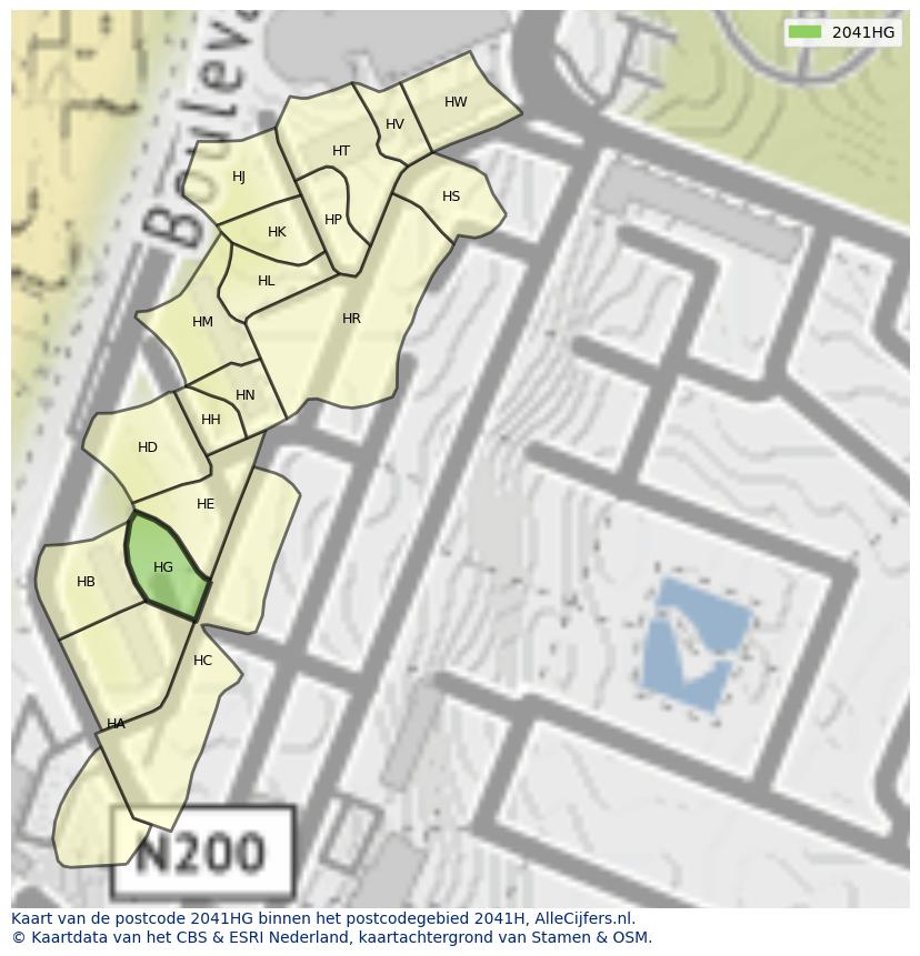 Afbeelding van het postcodegebied 2041 HG op de kaart.