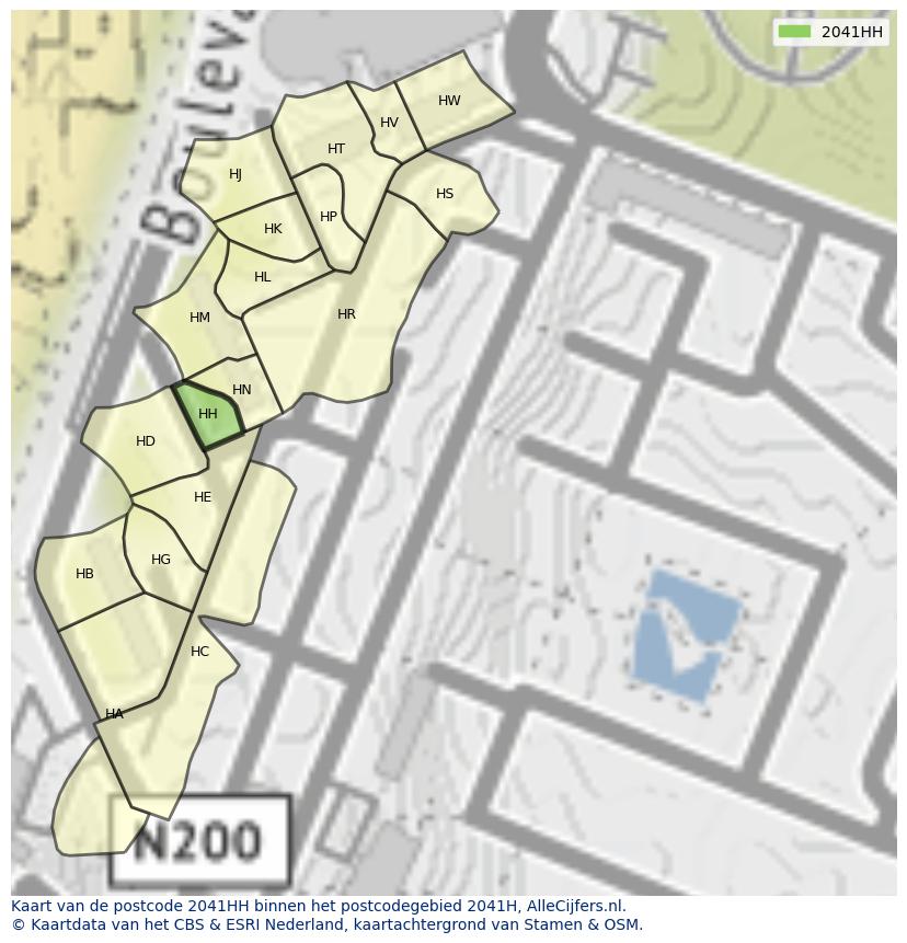 Afbeelding van het postcodegebied 2041 HH op de kaart.