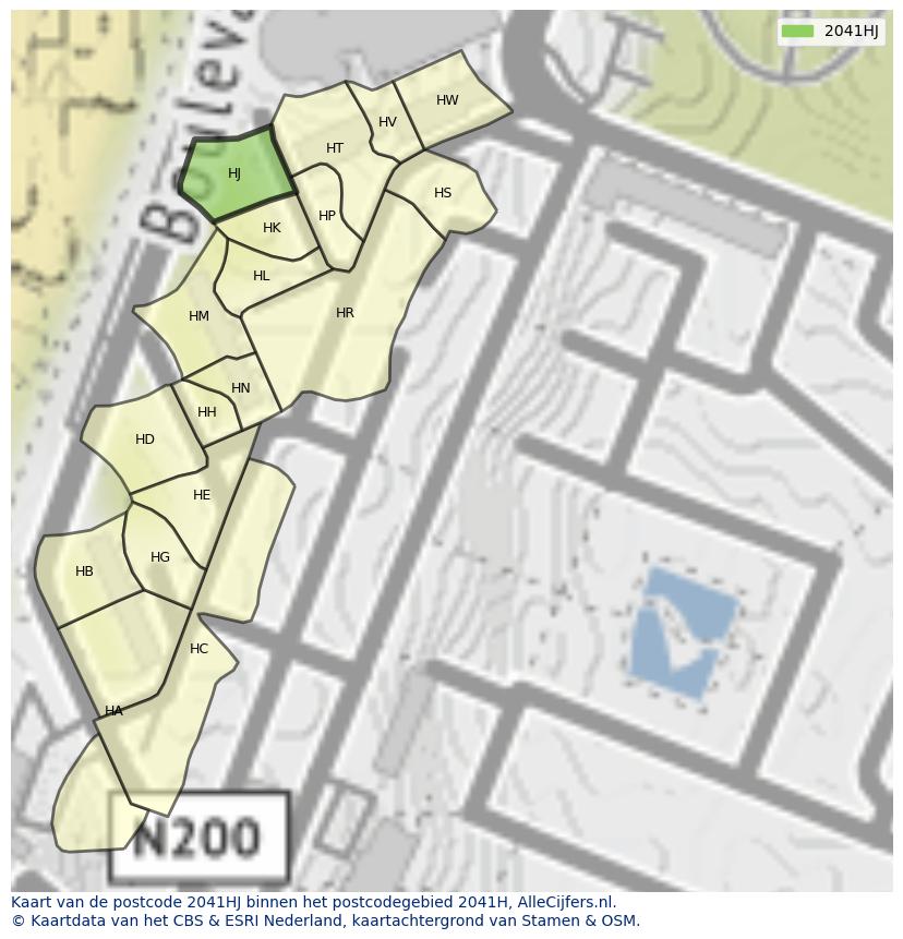 Afbeelding van het postcodegebied 2041 HJ op de kaart.