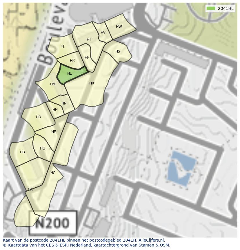 Afbeelding van het postcodegebied 2041 HL op de kaart.