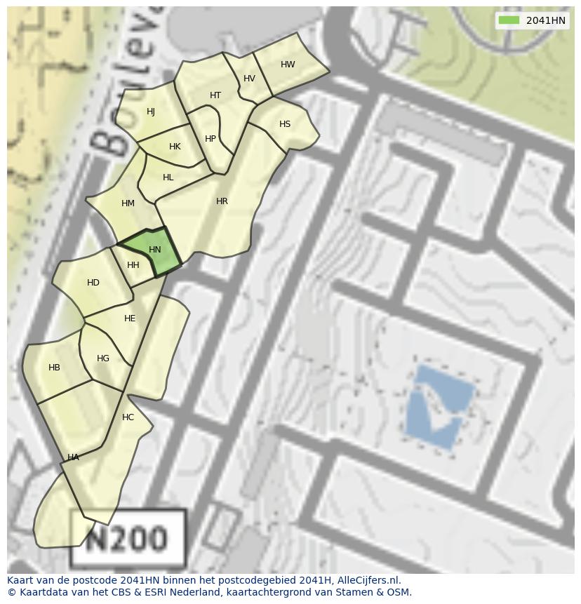 Afbeelding van het postcodegebied 2041 HN op de kaart.