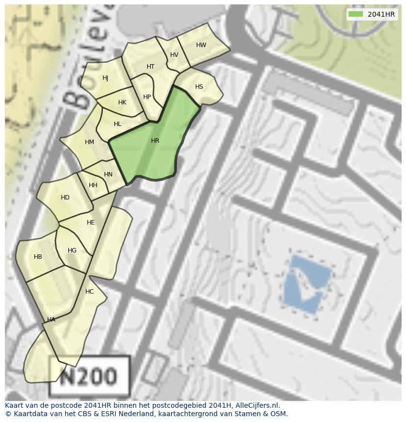 Afbeelding van het postcodegebied 2041 HR op de kaart.