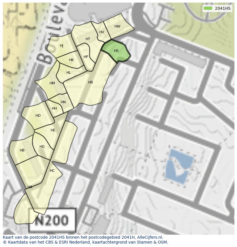 Afbeelding van het postcodegebied 2041 HS op de kaart.
