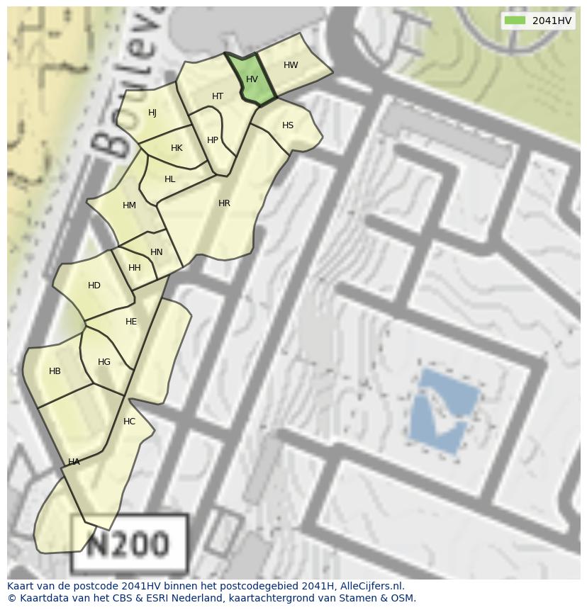 Afbeelding van het postcodegebied 2041 HV op de kaart.
