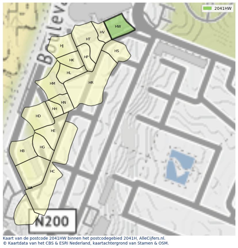 Afbeelding van het postcodegebied 2041 HW op de kaart.