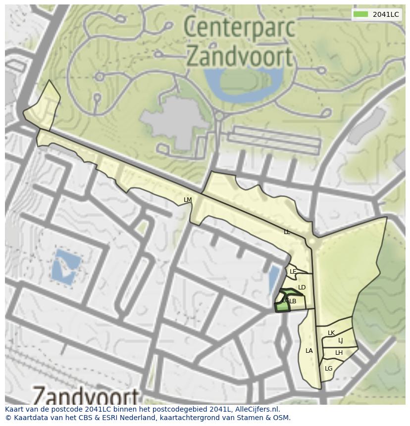 Afbeelding van het postcodegebied 2041 LC op de kaart.