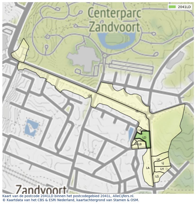 Afbeelding van het postcodegebied 2041 LD op de kaart.