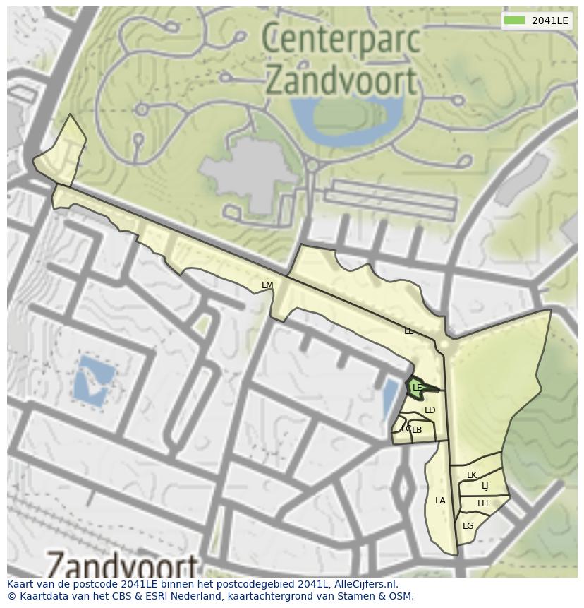 Afbeelding van het postcodegebied 2041 LE op de kaart.