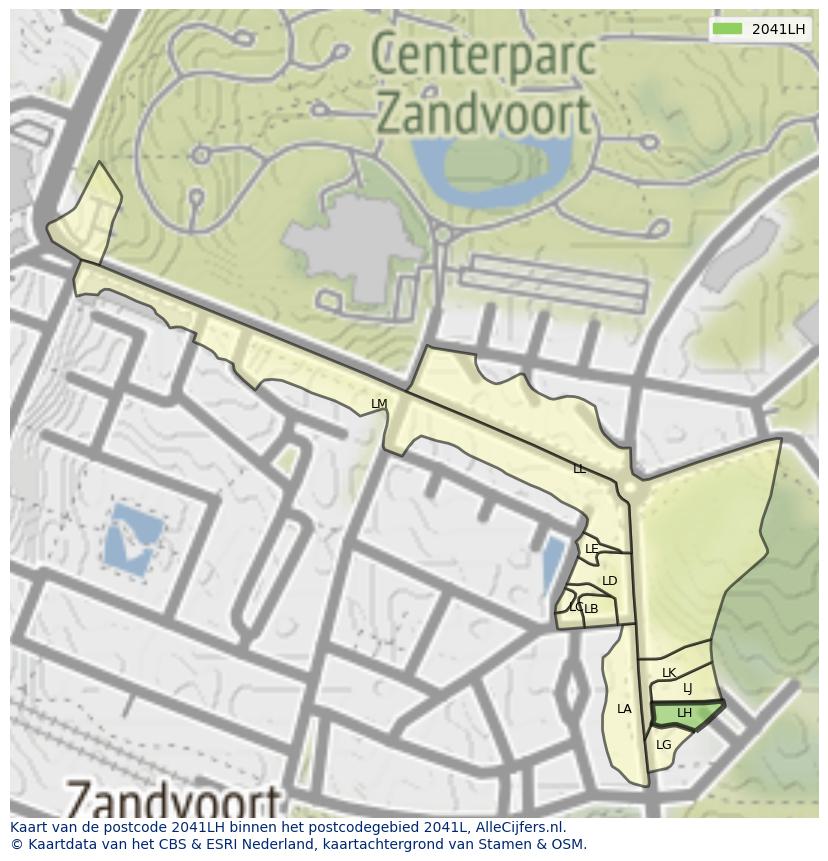 Afbeelding van het postcodegebied 2041 LH op de kaart.