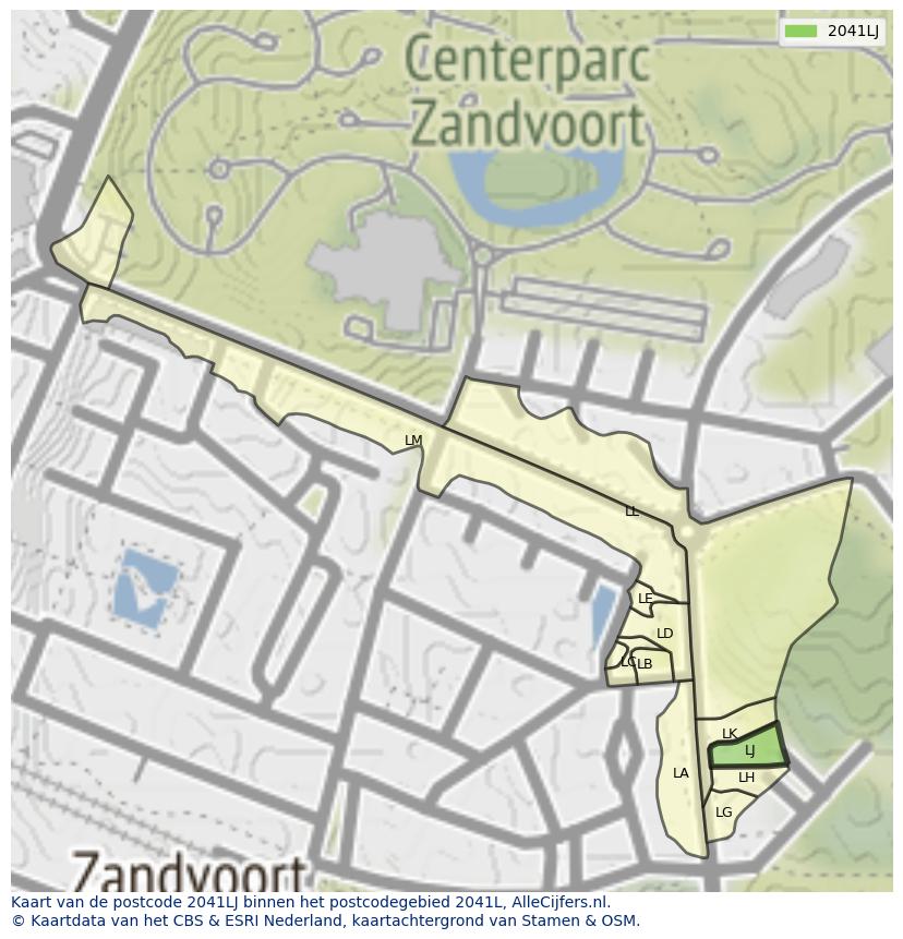 Afbeelding van het postcodegebied 2041 LJ op de kaart.