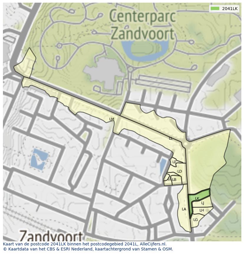 Afbeelding van het postcodegebied 2041 LK op de kaart.