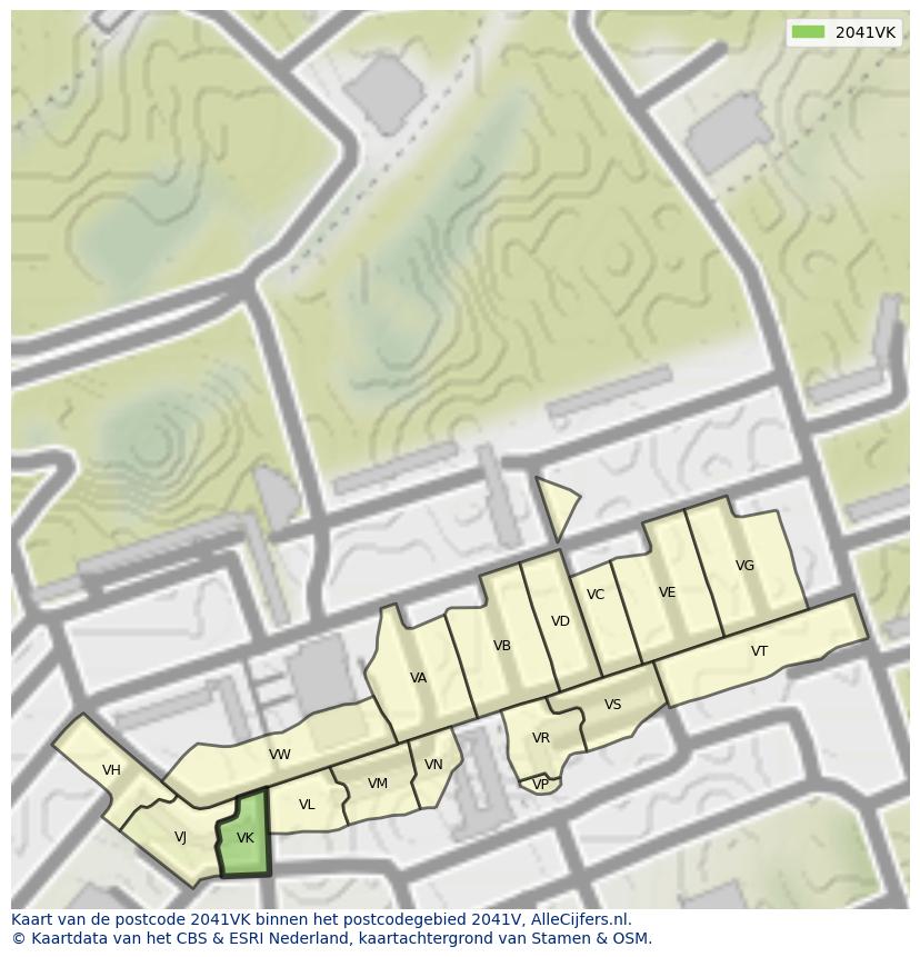 Afbeelding van het postcodegebied 2041 VK op de kaart.