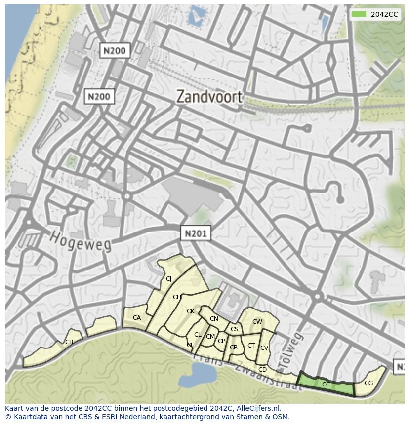 Afbeelding van het postcodegebied 2042 CC op de kaart.