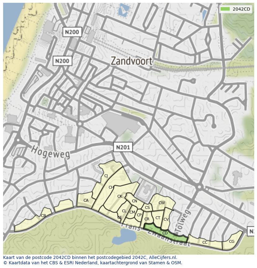 Afbeelding van het postcodegebied 2042 CD op de kaart.