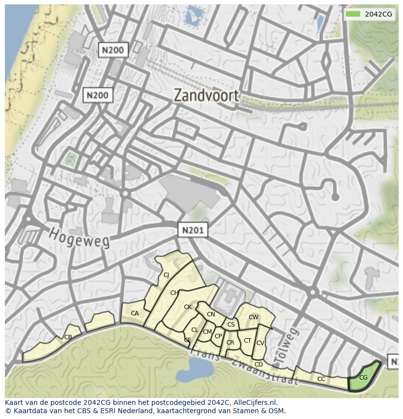 Afbeelding van het postcodegebied 2042 CG op de kaart.