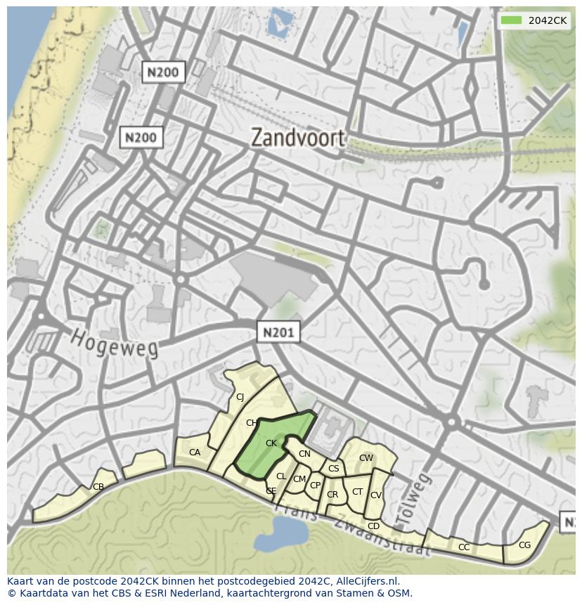 Afbeelding van het postcodegebied 2042 CK op de kaart.