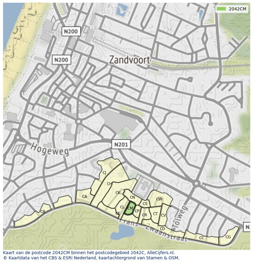Afbeelding van het postcodegebied 2042 CM op de kaart.