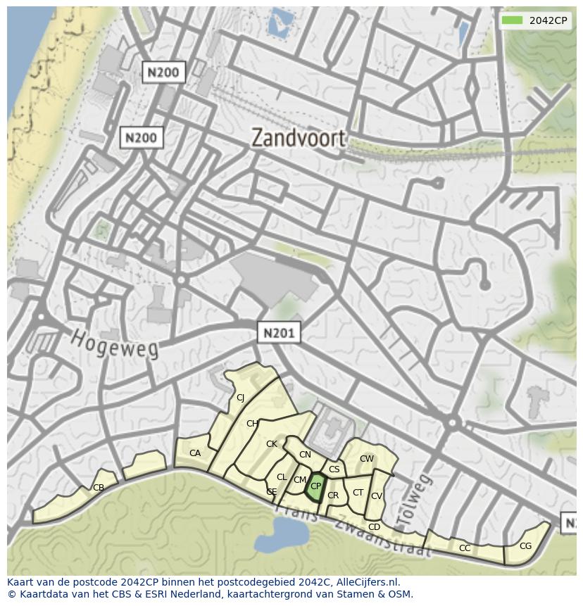 Afbeelding van het postcodegebied 2042 CP op de kaart.