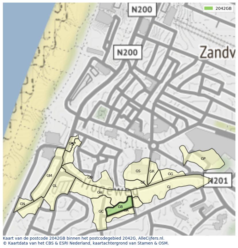 Afbeelding van het postcodegebied 2042 GB op de kaart.
