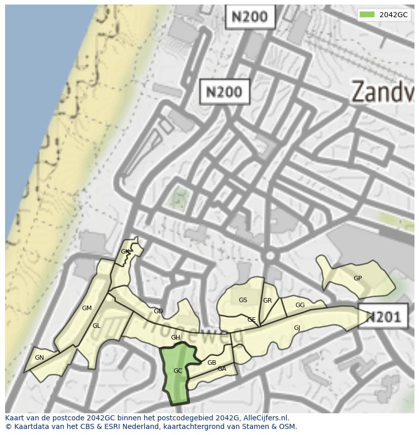 Afbeelding van het postcodegebied 2042 GC op de kaart.